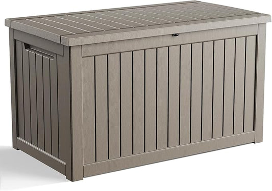 280 Gallon Outdoor Storage Box, Large Resin Deck Box for Patio Cushions, Garden Tools, Pool Accessories, Waterproof and Lockable Design, Storage Bench for Backyard & Deck(Gray) Rootora
