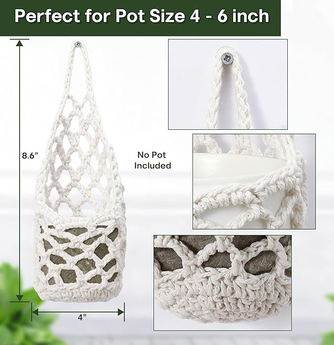 4 Packs Hanging Planters for Indoor Plants, Wall Plant Holder | Plant Hanger Indoor, Wall Planters for Indoor Plants, Hanging Plant (4PK, 2 Large + 2 Small) Shineloha