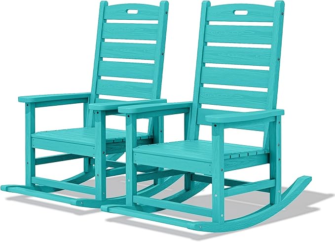 SERWALL Outdoor Rocking Chair Set of 2, Oversized Rocking Chair with Footboard for Adults, HDPE All Weather Resistant Rocking Chairs for Patio, 350lbs Weight Capacity,Aruba SERWALL