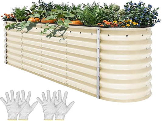 YITAHOME 24" Tall 9 in 1 Large Raised Garden Bed Kit, 8x4x2ft Galvanized Metal Planter Box with Gloves and Safety Rubber, Outdoor Above Ground Planters for Plants Vegetables Flowers, White YITAHOME
