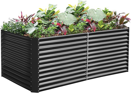 Land Guard 6x3x3ft Rectangular Galvanized Raised Garden Beds, Large-Capacity Metal Planter Box Outdoor, Durable Deep Raised Garden Bed 3ft Tall, Raised Beds for Gardening Vegetables, Modern Gray LandGuard