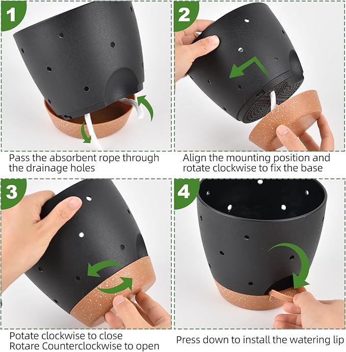 6 Inch Orchid Pots with Holes, 2 Pack Self Watering Planters for Orchids Plastic Orchid Pot Plant Flower Pots for Orchids Indoor Outdoor (Black with Brown) Vanslogreen
