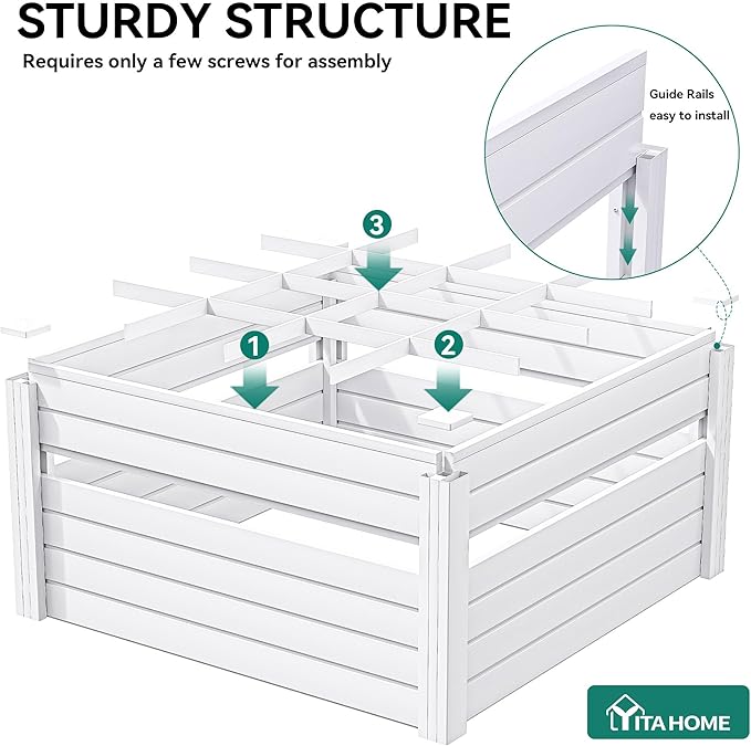 YITAHOME 4x4x2 FT Plastic Raised Garden Bed Kit, Large Outdoor Above Ground Planter Box with Growth Grid for Plants, Vegetables, and Flowers, Easy Installation, White YITAHOME