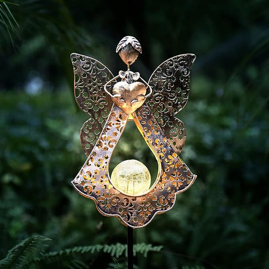 KAIXOXIN LEDs Solar Stake Lights for Garden Metal Warm White, Memorial Gift - Perfect as Remembrance & Sympathy Gifts (Angel-Bronze) (Angel) KAIXOXIN