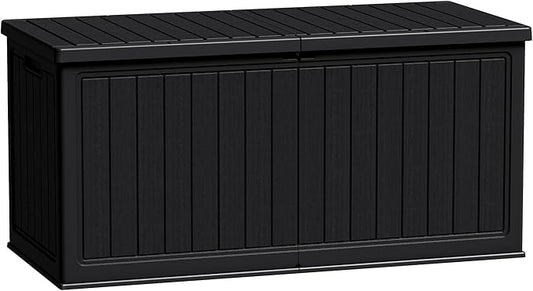 Flamaker Resin Deck Box 270 Gallon, Waterproof Imitation-Wood Lockable Storage Box with Separator Plate Outdoor Indoor, Garden, Patio Furniture for Tools&Pool Accessories (Black) Flamaker