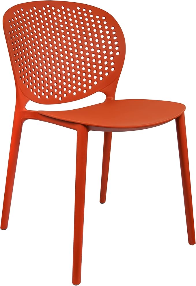 2xhome Set of 4 Patio Dining Chairs | Modern Stackable Outdoor Pool Side Chair | Weather Resistant Plastic for Yard, Porch, Balcony, Kitchen, Orange 2xhome