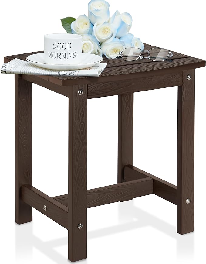 Y&M Outdoor Side Table, HIPS Adirondack Small Single Table, Waterproof Square Outside Table, Balcony Modern End Tables for Patio, Pool, Beach, Porch, Deck, Indoor or Outdoor Use, Coffee YM