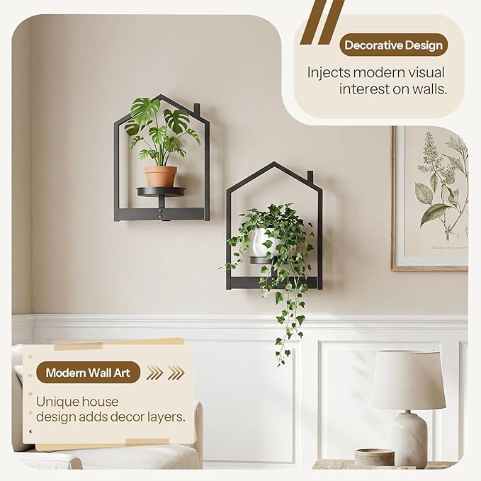 HOOBRO Wall Plant Holder, Wall Planters for Indoor Plants Set of 2, Plant Hanger Indoor Window Plant Shelves for Indoor Outdoor Decor, Black BK08HJP201 HOOBRO