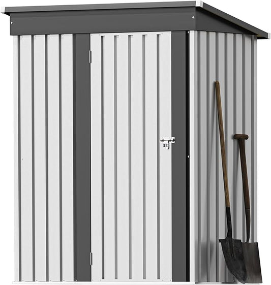 Greesum 5×3 FT Outdoor Storage Shed, Metal Storaged Sheds Without Floor, Tool Sheds with Lockable Doors and Sloping Roof for Garden, Patio, Backyard, White BuynowfromGreesum