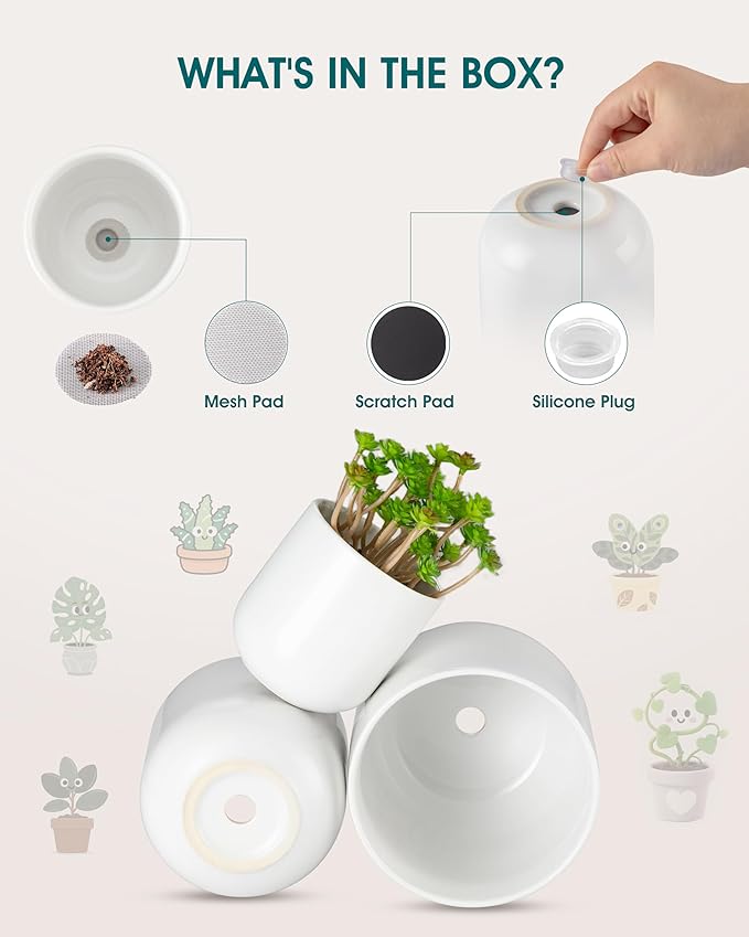 vancasso Ceramic Plant Pots, 4+5+6 inches, Set of 3, Planters with Drainage Hole, Flower Pots Planters Pots for Indoor Plants, Modern Indoor Decorative Garden Pot, Home Decor, White vancasso