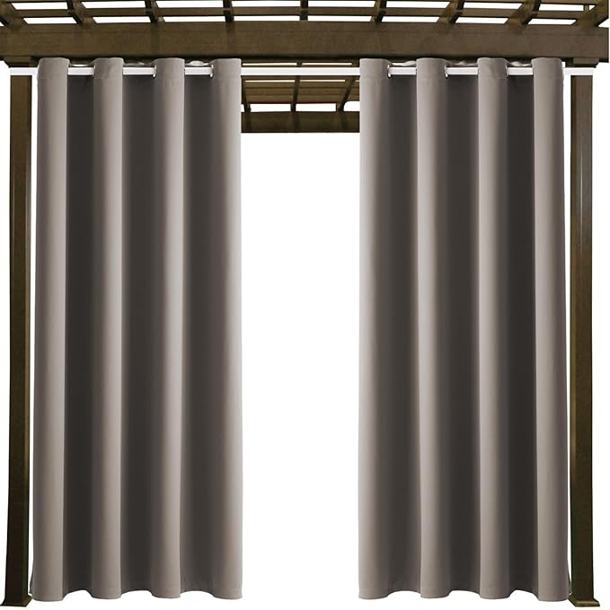 Waterproof Outdoor Curtain W52 x L84 - Grommet Top Sunlight Blocking Window Treatment Drapes Blackout Curtains for Home Bedroom Living Room Outdoor Patio Porch Pergola (Taupe, 2 Panels) DivaenCamino