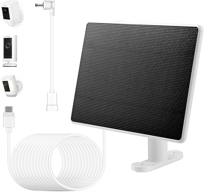 Solar Panel for Ring Camera, 6W Solar Charger Compatible with Rings Spotlight Cam/Plus/Pro/Rings Stick Up Cam Batterys, 10ft Long Cable with USB-C to Ring Barrel Plug Adapter Rootora