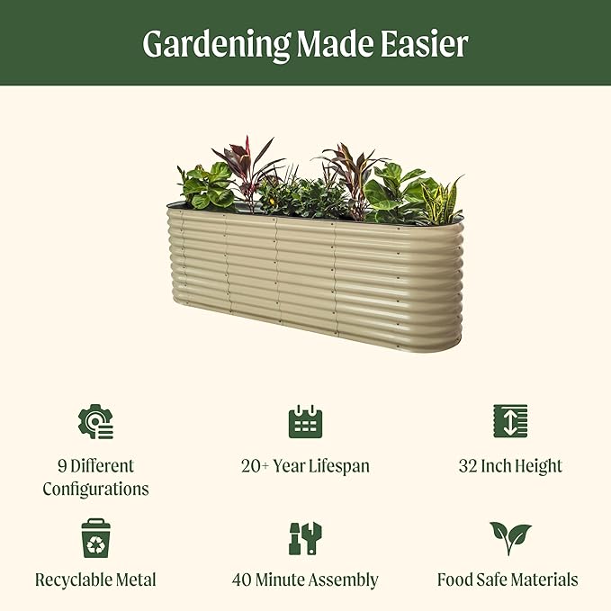 32" Extra Tall Raised Garden Bed Kits, 2 x 8 x 2.7ft Raised Planter Box Outdoor, 3.5 x 6.5 x 2.7ft Deep Root 9 in 1 Modular Metal Raised Beds for Gardening Vegetables Flowers Fruits - British Green VegoGarden