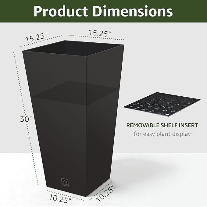 Outdoor Planter 30 Inch – Large Tall Planters for Outdoor and Indoor Plants, Modern Tapered Design, Weather Resistant with Drainage Holes and Removable Insert Tray Rootora