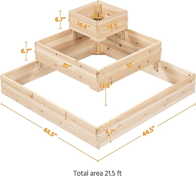 Yaheetech 3 Tier Wooden Raised Garden Bed 44.5'' L×44.5″ W×20.5″ H, 2 PCS Horticulture Open-Bottom Planter Raised Garden Bed for Flowers/Herbs/Vegetables Planter Flower Box Yaheetech