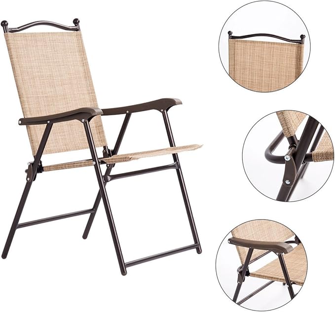 Giantex Set of 2 Patio Folding Chairs, Outdoor Patio Dining Chairs w/Armrest, Sling Back, Metal Frame, Outside Use for Lawn Camping Garden Pool Beach Yard Lounge, No Assembly, Yellow Giantex