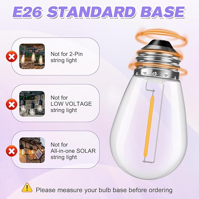 28 Pack S14 Bulbs for Outdoor String Lights, Shatterproof LED Replacement Bulbs for Patio String Lights Outdoor Waterproof, E26 Base, Soft White 2200K, Dimmable GvvooHome