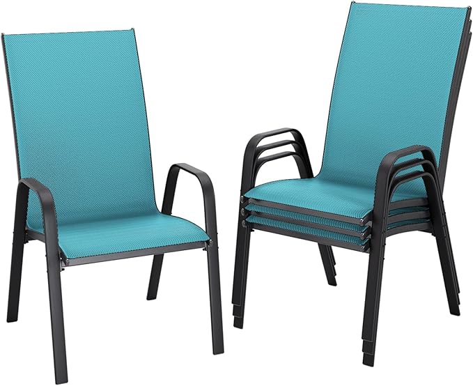 JEAREY Patio Dining Chairs Set of 4, Outdoor Stackable Dining Furniture Set, All Weather Dining Set for Lawn, Garden, Backyard, Poolside, Peacock Blue JEAREYOutdoorsCollection