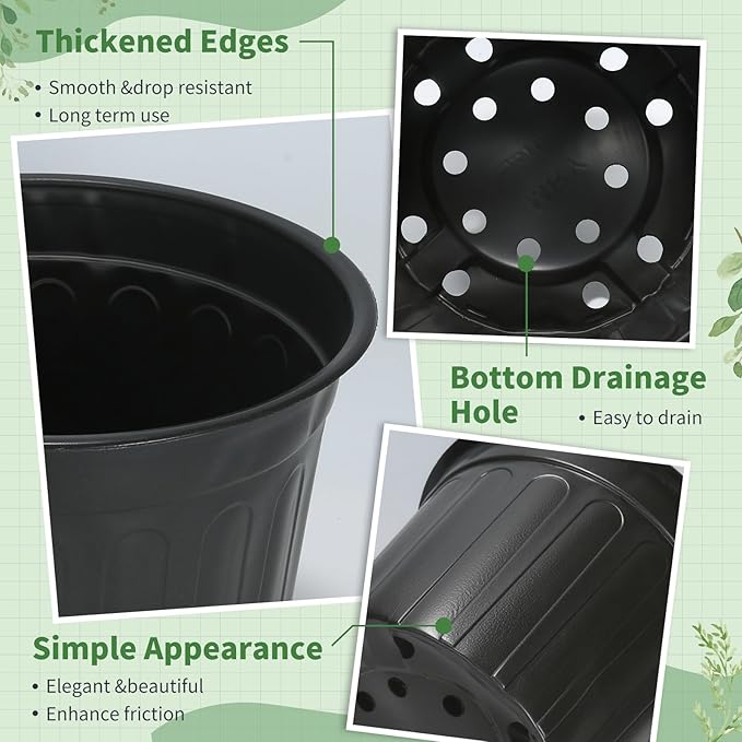 40 Pack 3 Gallon Nursery Plant Pots,10 Inch Plastic Garden Flower Seedling Planter Pot with Drainage Holes for Outdoor Indoor Plants,Gardening Gifts Rootora