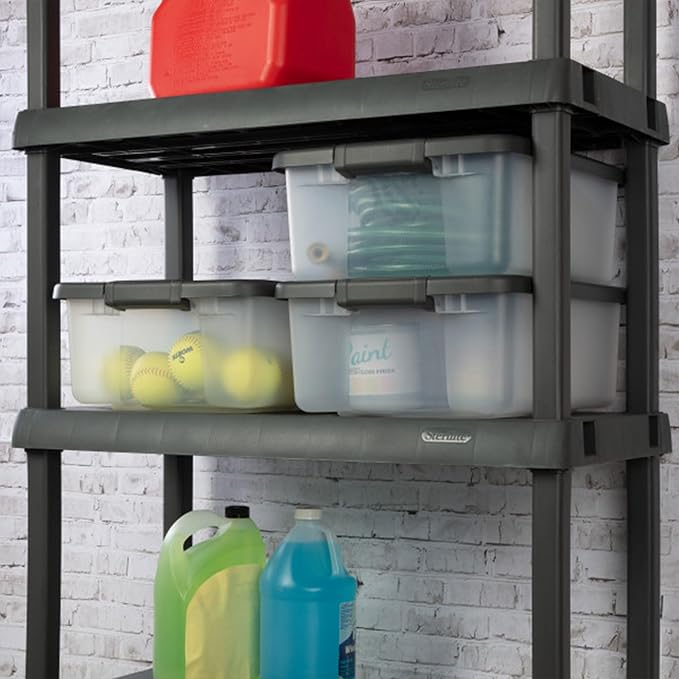 Sterilite 6-Pack ShelfTote, Clear Plastic Storage Bins with Lids, 25 Quart, Gray - Stackable Organizing Container Boxes for Closet, Bathroom, and Office Sterilite