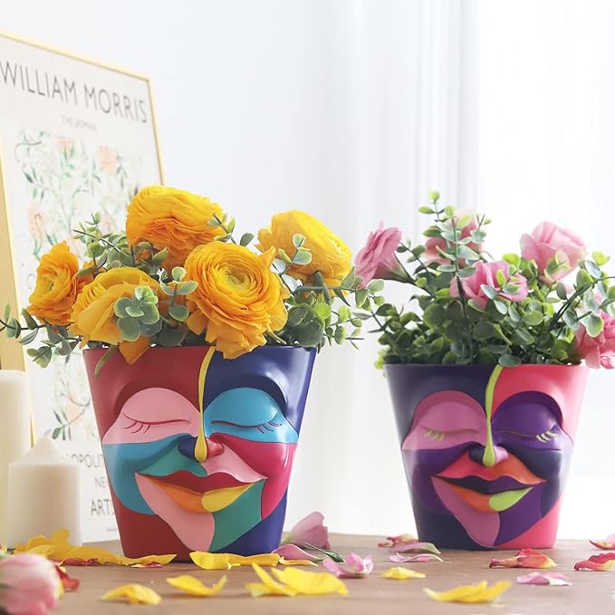 GUGUGO Abstract Rainbow Head Planter, Graffiti Face Planters Pots with Drainage, Flower Plant Pots for Indoor Plants, Unique Funny Pots for Plant Lover Gifts GUGUGOHOMEDECOR