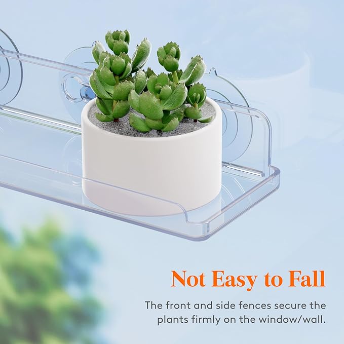 Lifewit Window Plant Floating Shelves 14.6x3.6, 2 Pack Acrylic Suction Cup Shelf, Window Sill Extender for Indoor Succulent Plants, Micro Greens, Seed Starter Pots, Herb Planters 37 x 9 cm/14.6x3.6 Lifewit