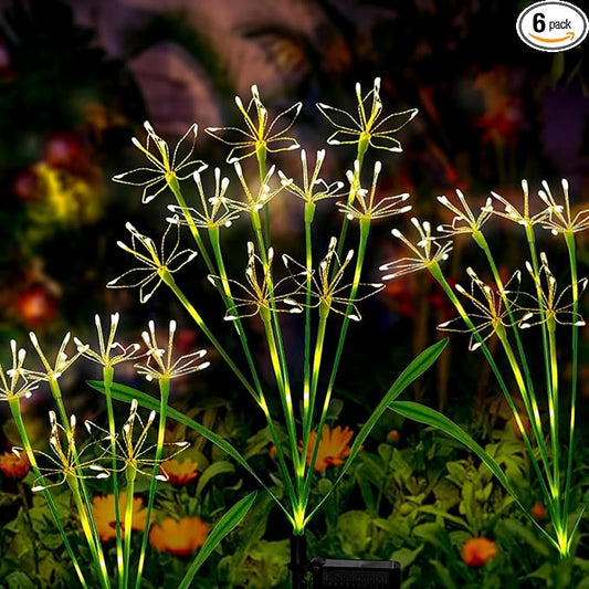 Solar Garden Lights Outdoor: Waterproof 6-Pack DIY Decorative Firework Lights with 2 Modes for Yard Patio Pathway Outside Fairy Decor - Christmas Gifts for Women Mom Mothers Day, Warm White Rootora