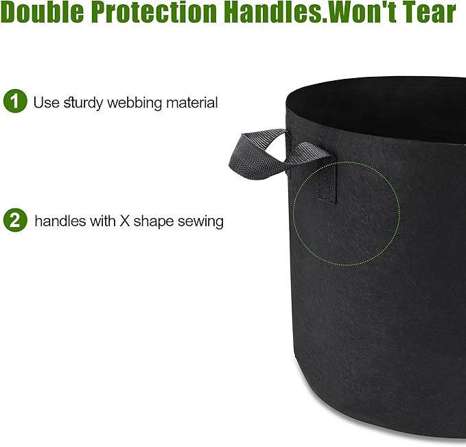 5-Pack 5 Gallon Plant Grow Bags, Heavy Duty Aeration Fabric Pots with Handles for Garden and Planting OPPOLIFE