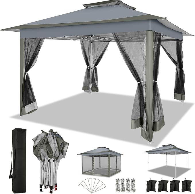 COBIZI 12x12 FT Pop up Gazebo on Clearance Outdoor pop up Canopy Tent,carpas para Patio, Shelter Tents with Sandbags & Portable Carry Bag, Patio Gazebos for Camping, Garden & Lawn, Darkgrey(Upgraded) COBIZI