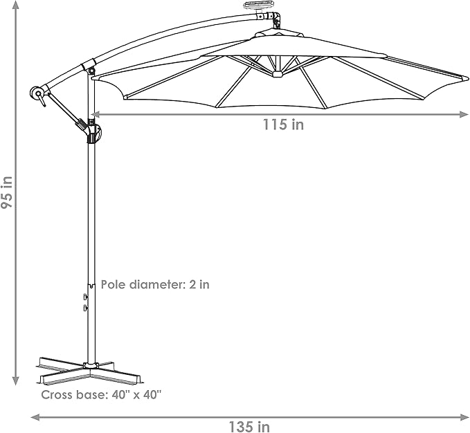 Sunnydaze 10' Solar Offset Patio Umbrella - Solar Cantilever Umbrella Outdoor with LED Lights - Polyester Shade, Air Vent, & Cross Base SunnydazeDecor
