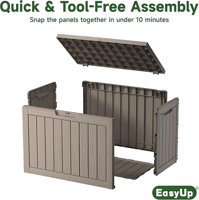 EasyUp 45 Gallon Outdoor Storage Box, Resin Waterproof UV-Resistant Deck Box, Reinforced Stability for Patio, Garden, and Poolside, Striped Gray EASYUP
