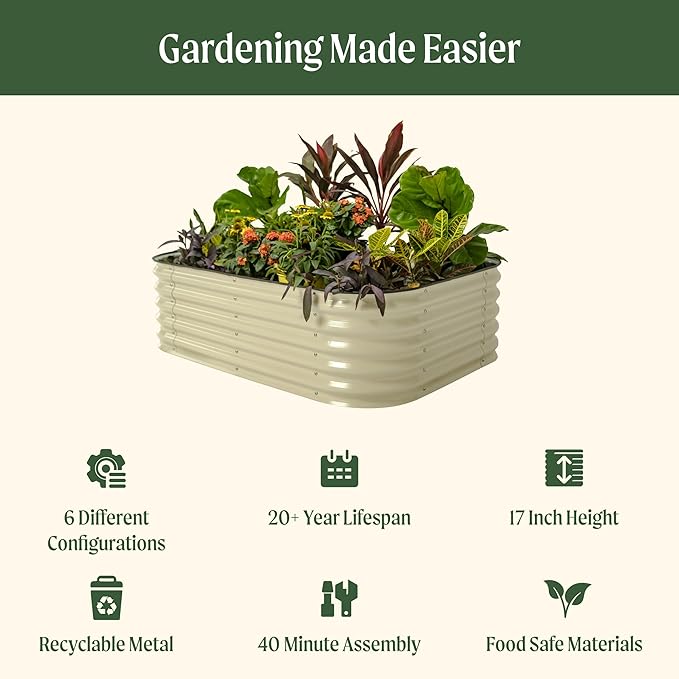Vego garden Aluzinc Raised Garden Bed Kits, 17" Tall 6 in 1 Modular Metal Raised Planter Bed for Vegetables Flowers Patio Ground Planter Box, Sky Blue VegoGarden