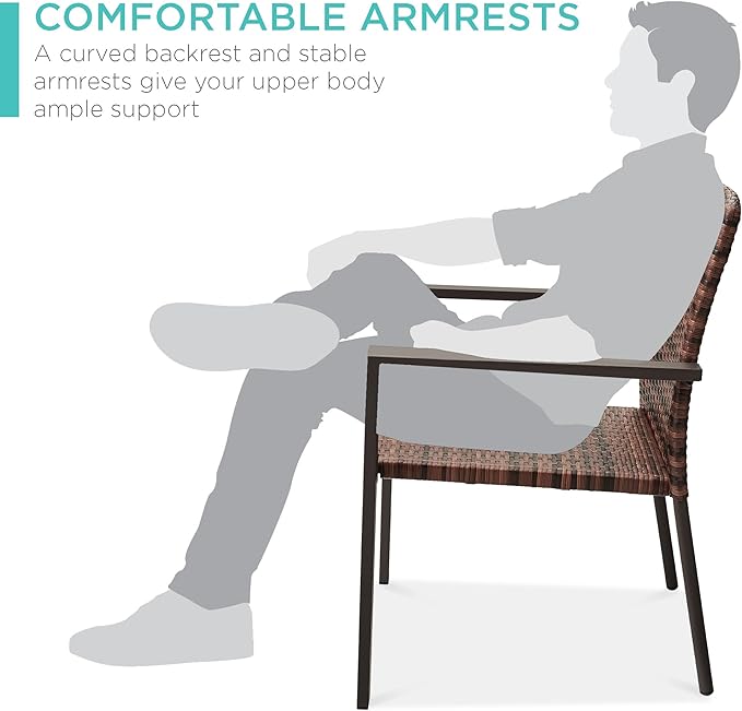 Best Choice Products Set of 2 Stackable Outdoor Wicker Dining Chairs All-Weather Firepit Armchair w/Armrests, Steel Frame for Patio, Deck, Garden, Yard - Light Brown BestChoiceProducts