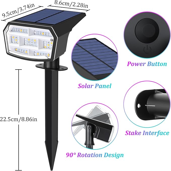 Sucolite 6-Pack Solar Spot Lights Outdoor Waterproof IP65, 3 Lighting Modes 2-in-1 Solar Landscape Spotlights for Yard, 59 LED Solar Powered Wall Lights for Garden Pathway Driveway Walkway, Multicolor Sucolite