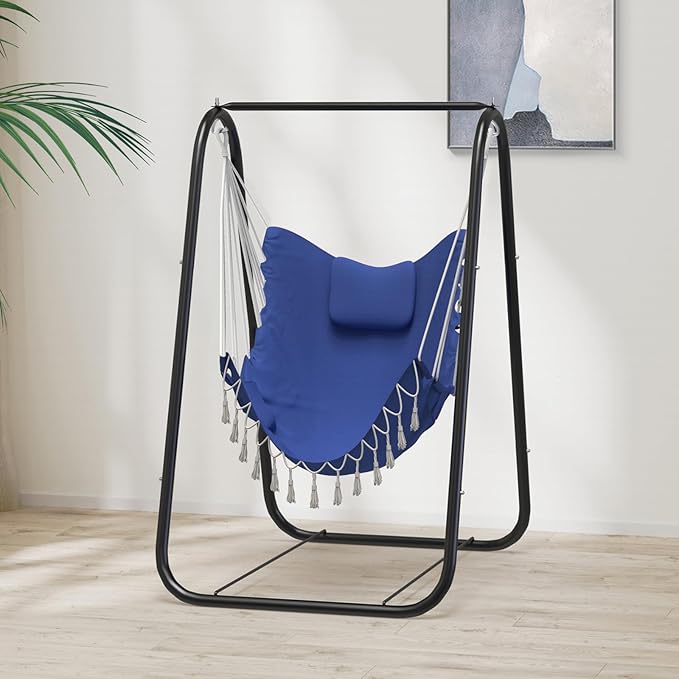 G TALECO GEAR Hammock Chair with Stand,Heavy-Duty and Rustproof Hanging Chair with Stand,Hammock Swing Chair Stand,for Indoor Outdoor Patio Yard Garden Porch (Blue) TalecoGear