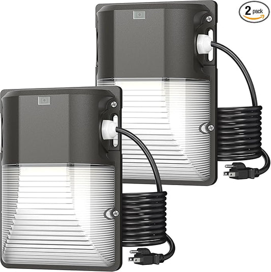 CINOTON 30W Plug in LED Wall Pack Light with Dusk to Dawn Sensor, 3600LM, 5000K Daylight [120Vac] Outdoor Wall Lights IP65 Waterproof LED Security Flood Lighting for Garage Warehouse with 6Ft US-Plug CINOTON