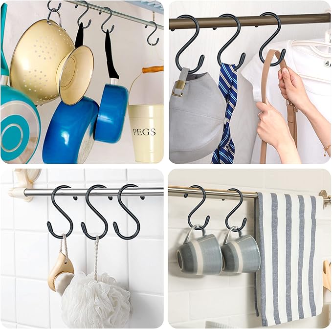 30 Pack Vinyl Coated Heavy Duty S Hooks for Hanging Plants, Clothes, Non Slip Steel Metal Black Rubber Coated Closet S Hooks for Hanging Jeans, Jewelry, Pot, Pan DINGEEUtilityHook