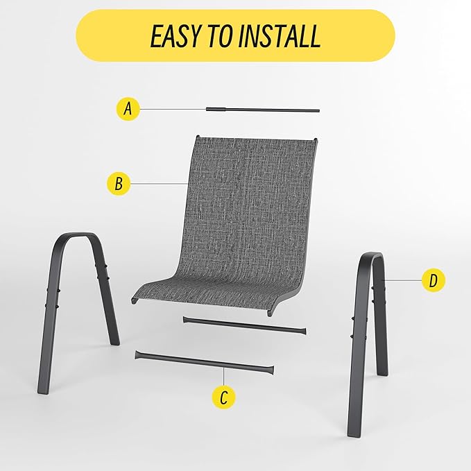 Betterhood Patio Chairs Set of 6, Stackable Outdoor Dining Chairs Set with Breathable Seat Fabric, All-Weather Powder-Coated Metal Frame for Deck, Pool Side and Backyard, 350LBS Capacity Betterhood