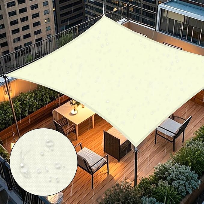 Artpuch Waterproof Sun Shade Sail, 14'x14' Cream Rectangular, UV Resistant Rain Canopy, Curved Edges Shade Cloth for Outdoor Patio, Deck, Yard (Customizable) Artpuch