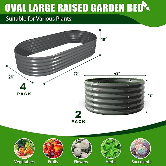 A ANLEOLIFE 6-Pack 4X4X1.5ft & 6X2X1.5ft Deep Root Galvanized Raised Garden Beds Outdoor for Planting Vegetables Flowers Herb, Quartz Grey AAnleolife