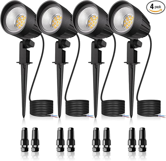 MEIKEE 7W Low Voltage LED Landscape Lights 800LM 12V Outdoor Landscape Lighting 2700K Warm White IP66 Waterproof Garden Pathway Lights Yard Lawn Spotlights with Connectors (4 Pack) MEIKEE