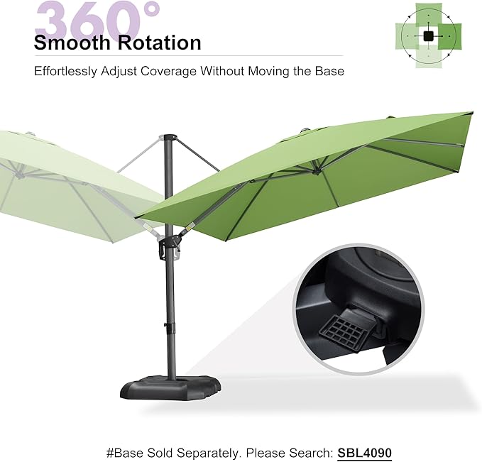 PURPLE LEAF 10 Feet Patio Umbrella Outdoor Cantilever Square Umbrella Aluminum Offset Umbrella with 360-degree Rotation for Garden Deck Pool Patio Apple Green PURPLELEAF