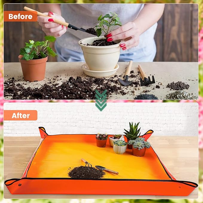 Extra Large Repotting Mat for Indoor Plants Transplanting and Potting Mix Mess Control, 39.5" X 39.5" Portable Gardening Tray Plant Planting Potting Mat Garden Gifts for Women Grandma Birthday Gift FocusonGardeningProjects