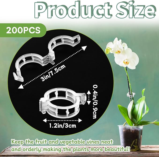 OJYUDD 200 Pcs White Plant Support Garden Clips,Secured Plastic Plant Clip,Tomato Vine Clips,Climbing Plant Support Clips for Flower Vine Twine Orchid OJYUDD