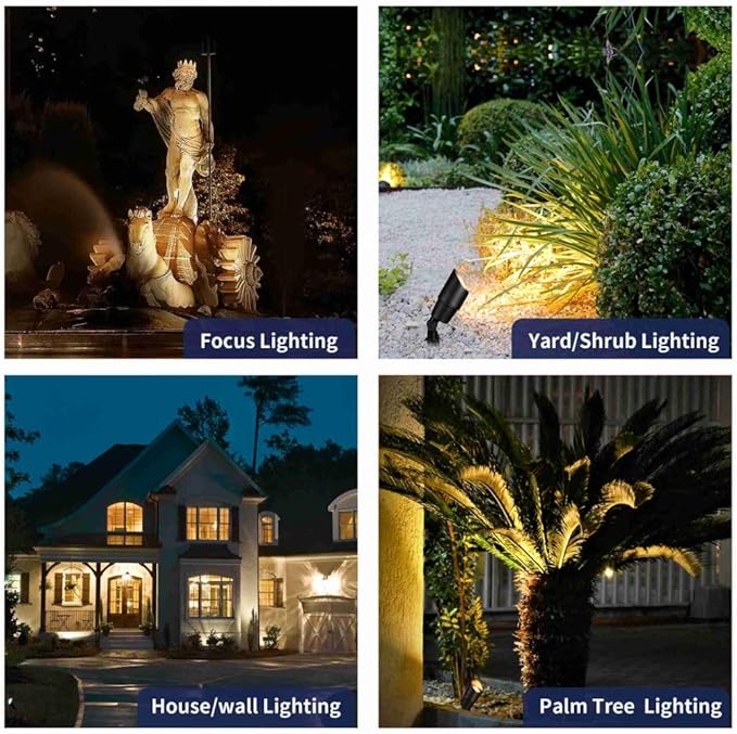 Gardenreet Black Brass Low Voltage Landscape Spotlights(6-Pack) Kit 12V LED with 100 Feet Wire and 30Pack Connectors for Outdoor Yard Garden Patio Without Transformer Gardenreet