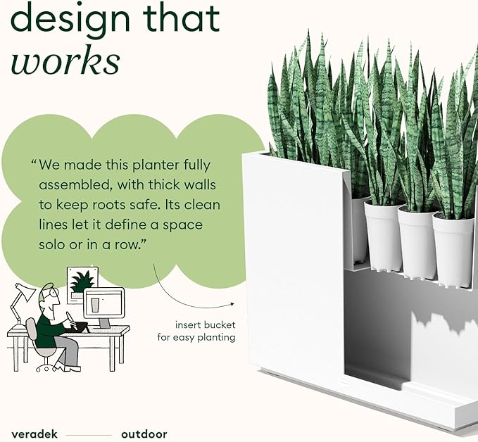 Veradek Span Plastic Box Series Planter - Tall Rectangular, White, All-Weather Resistant, Removable Insert Bucket, Modern Design, Indoor/Outdoor Use VeradekOutdoor