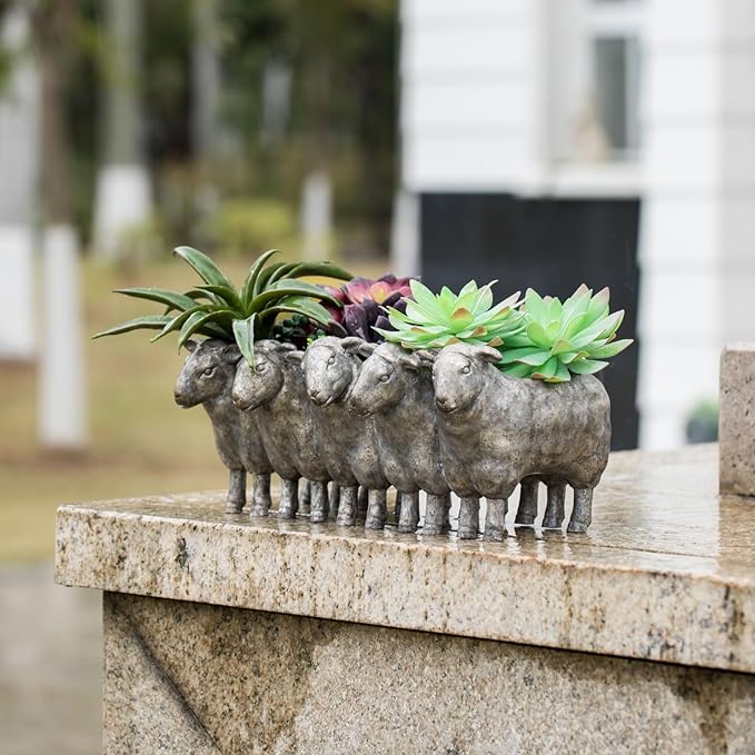 Newman House Studio Resin Sheep Planter Succulent Pot - Creative Animal Garden Pots for Home Garden Office Desktop Decoration 13 * 7.2 * 5.5 Inch NewmanHouseStudioLLC