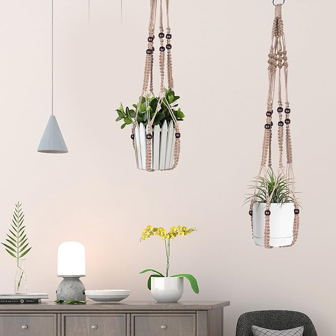 Macrame Plant Hanger Indoor Hanging with Wood Beads Macrame Planters No Tassel for Indoor Outdoor Boho Home Decor 35 Inch (Brown, 1pc) BlueMake