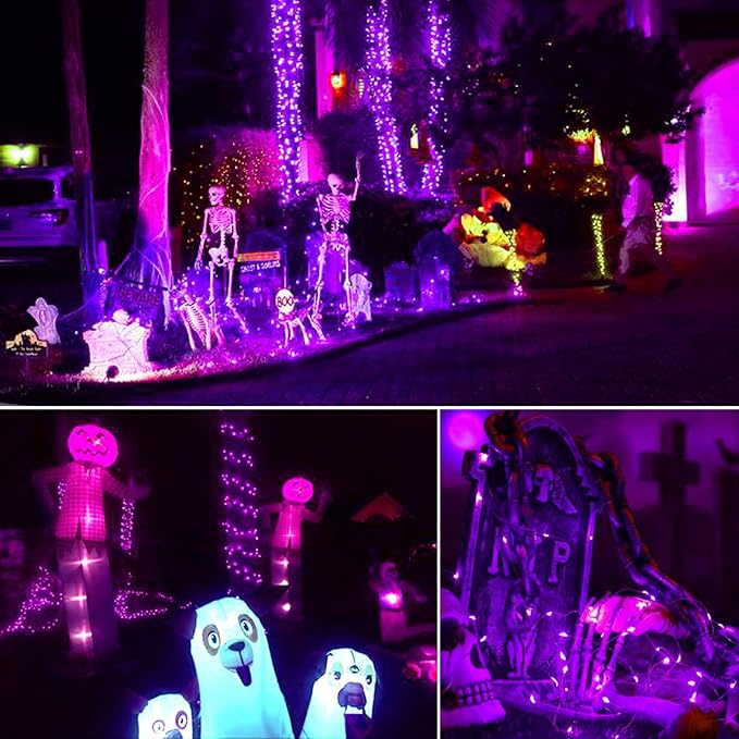 66Ft 200 LED Halloween Fairy Lights Plug in, 8 Modes String Lights with Timer for Outdoor & Indoor, Waterproof Twinkle Lights for Bedroom Garden Party Carnival Supplies Halloween Decorations (Purple) BHCLIGHT