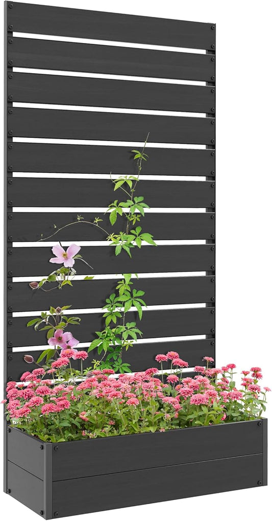 Outsunny Raised Garden Bed with Trellis for Climbing Plants, Planter Box with Self Draining Gap, Freestanding Trellis Planter for Outdoor, Patio, Deck, 35.75" x 15" x 70.75", Black Outsunny